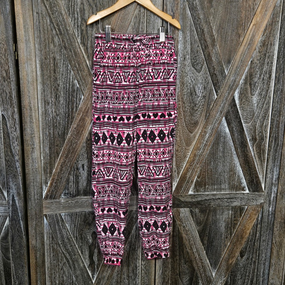 Faded Glory Kids Girls‎ Pants Joggers Geometric Hearts Pink Black Size M 7-8